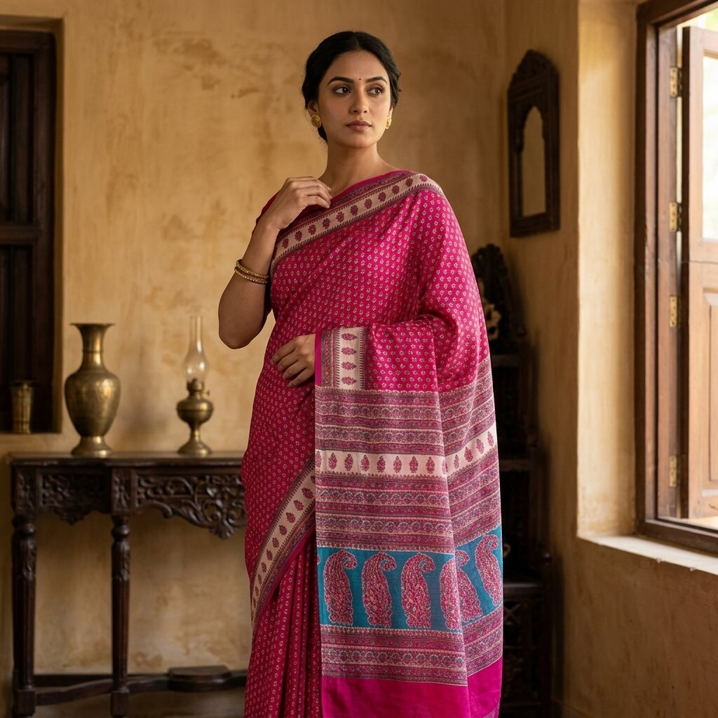 Vintage Saree Pink 100% Pure Cotton Floral Printed Craft Fabric 5+Yard Indian Sari