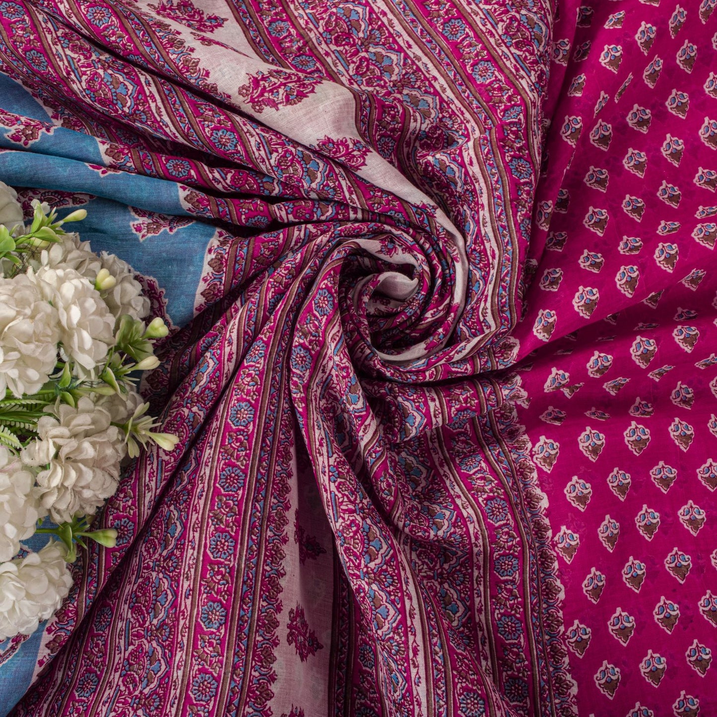 Vintage Saree Pink 100% Pure Cotton Floral Printed Craft Fabric 5+Yard Indian Sari