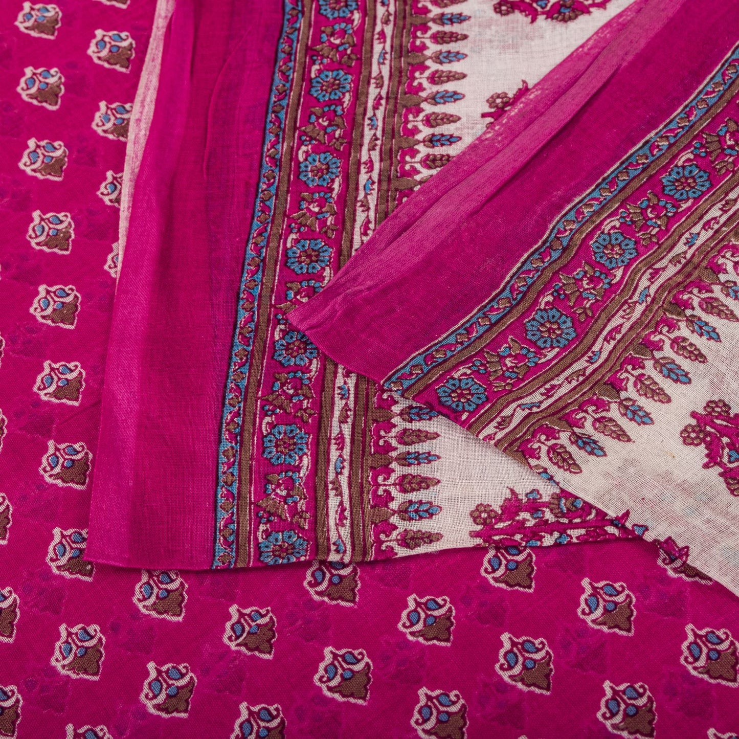 Vintage Saree Pink 100% Pure Cotton Floral Printed Craft Fabric 5+Yard Indian Sari