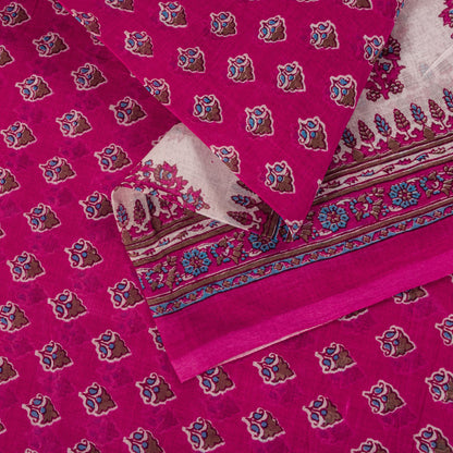Vintage Saree Pink 100% Pure Cotton Floral Printed Craft Fabric 5+Yard Indian Sari