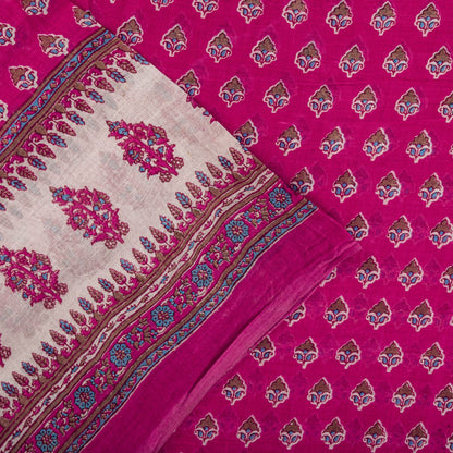 Vintage Saree Pink 100% Pure Cotton Floral Printed Craft Fabric 5+Yard Indian Sari