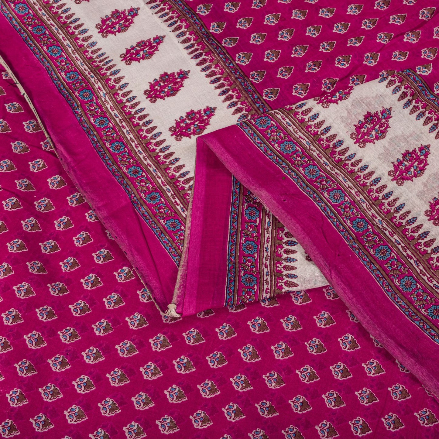Vintage Saree Pink 100% Pure Cotton Floral Printed Craft Fabric 5+Yard Indian Sari