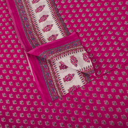 Vintage Saree Pink 100% Pure Cotton Floral Printed Craft Fabric 5+Yard Indian Sari