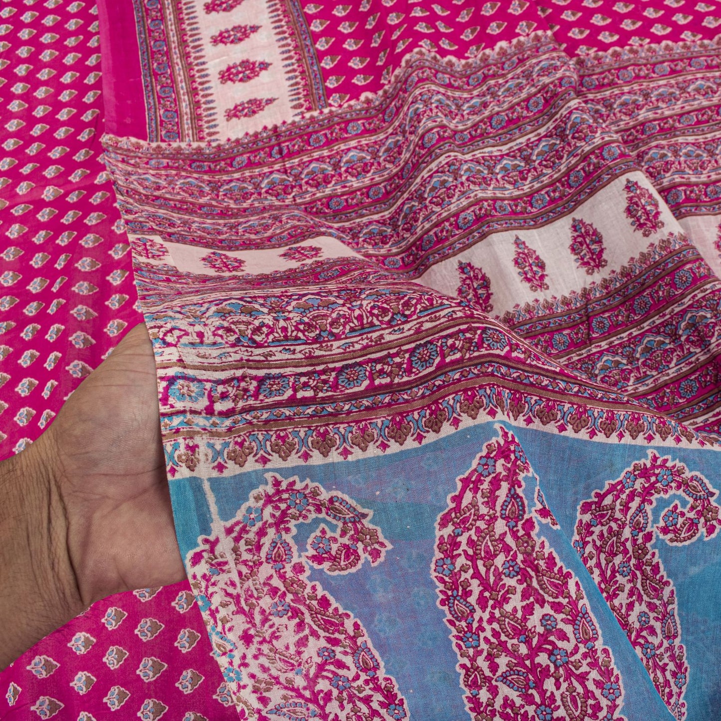 Vintage Saree Pink 100% Pure Cotton Floral Printed Craft Fabric 5+Yard Indian Sari