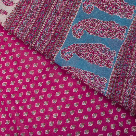 Vintage Saree Pink 100% Pure Cotton Floral Printed Craft Fabric 5+Yard Indian Sari