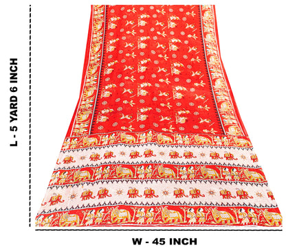 Sanskriti Vintage Sarees Pink Pure Cotton Human Animal Print 5+YD Home Deco Sari