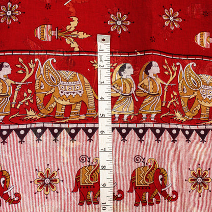 Sanskriti Vintage Sarees Pink Pure Cotton Human Animal Print 5+YD Home Deco Sari