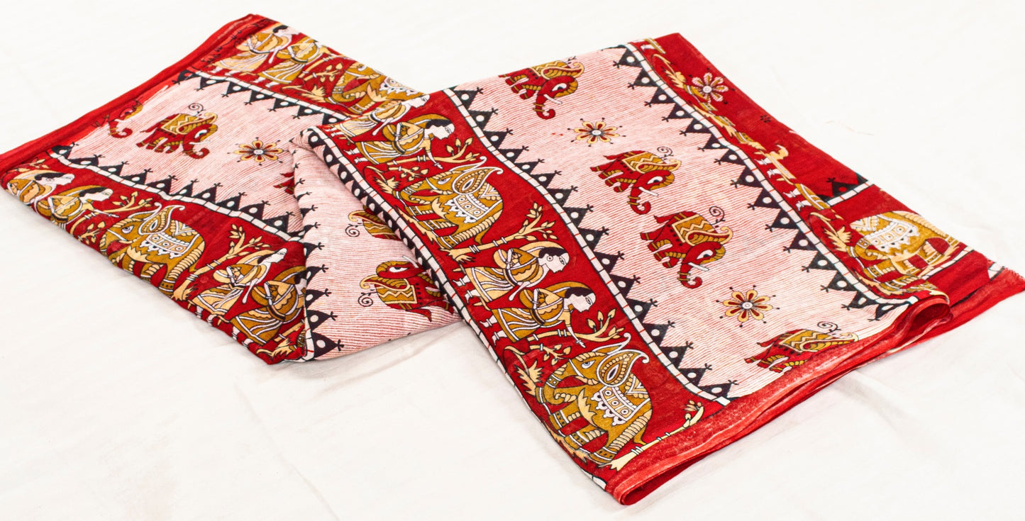 Sanskriti Vintage Sarees Pink Pure Cotton Human Animal Print 5+YD Home Deco Sari