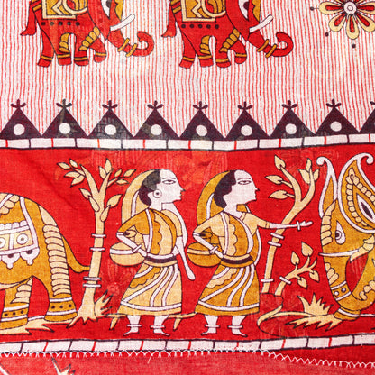 Sanskriti Vintage Sarees Pink Pure Cotton Human Animal Print 5+YD Home Deco Sari