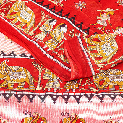Sanskriti Vintage Sarees Pink Pure Cotton Human Animal Print 5+YD Home Deco Sari
