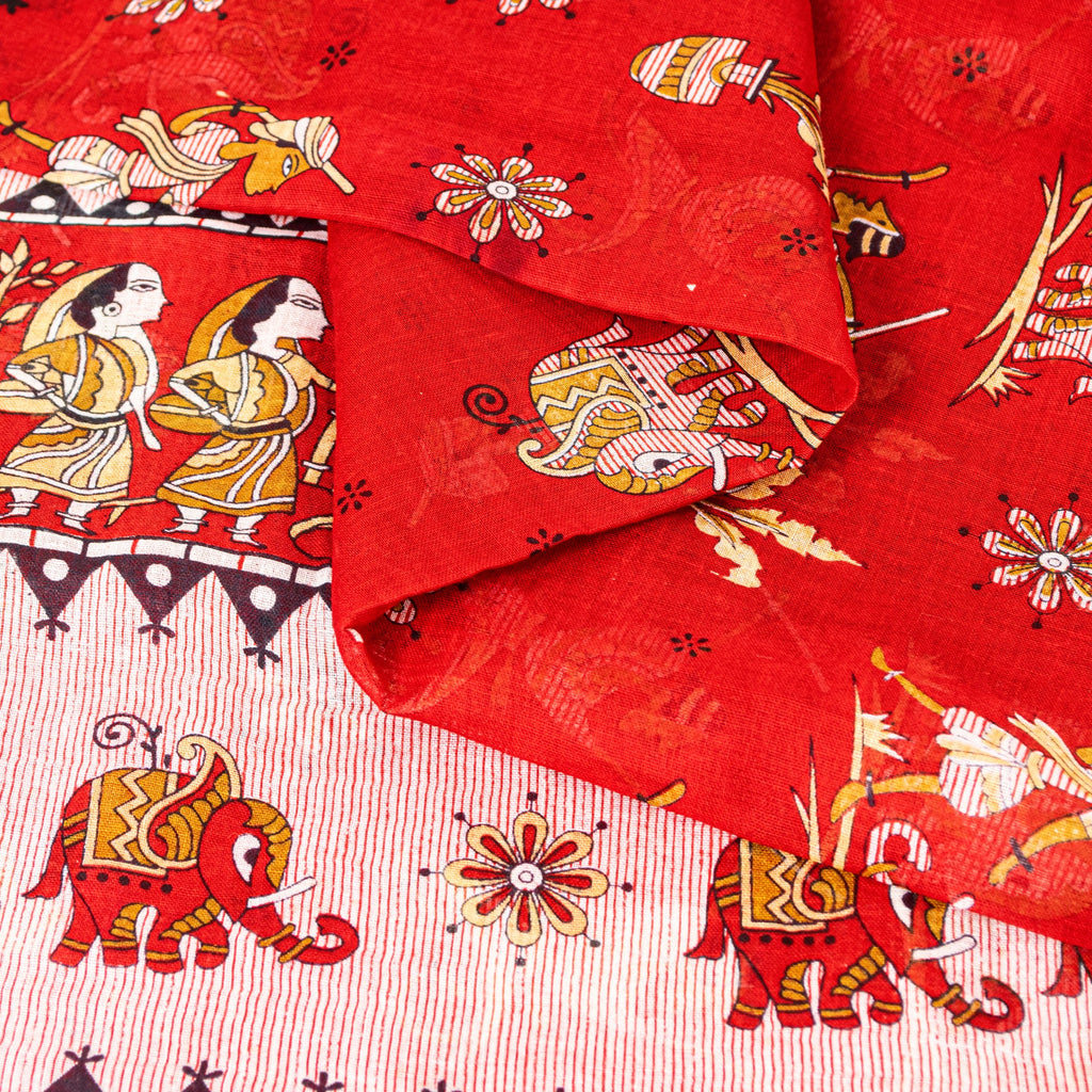 Sanskriti Vintage Sarees Pink Pure Cotton Human Animal Print 5+YD Home Deco Sari