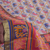 Sanskriti Vintage Sarees Ivory Pure Cotton Patan Patola Printed Sari 5+yd Sustainable Fabric