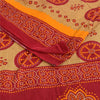 Sanskriti Vintage Sarees Red/Cream Bandhani Pure Cotton Printed Sari 5+yd Sustainable Fabric