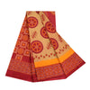 Sanskriti Vintage Sarees Red/Cream Bandhani Pure Cotton Printed Sari 5+yd Sustainable Fabric