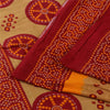 Sanskriti Vintage Sarees Red/Cream Bandhani Pure Cotton Printed Sari 5+yd Sustainable Fabric