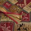 Sanskriti Vintage Sarees Red/Cream Warli Art Pure Cotton Print Sari 5+yd Sustainable Fabric