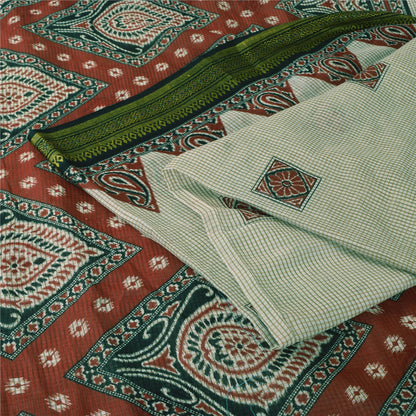 Sanskriti Vintage Sarees Ivory 100% Pure Cotton Printed Sari 5+yd Craft Sustainable Fabric