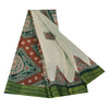 Sanskriti Vintage Sarees Ivory 100% Pure Cotton Printed Sari 5+yd Craft Sustainable Fabric