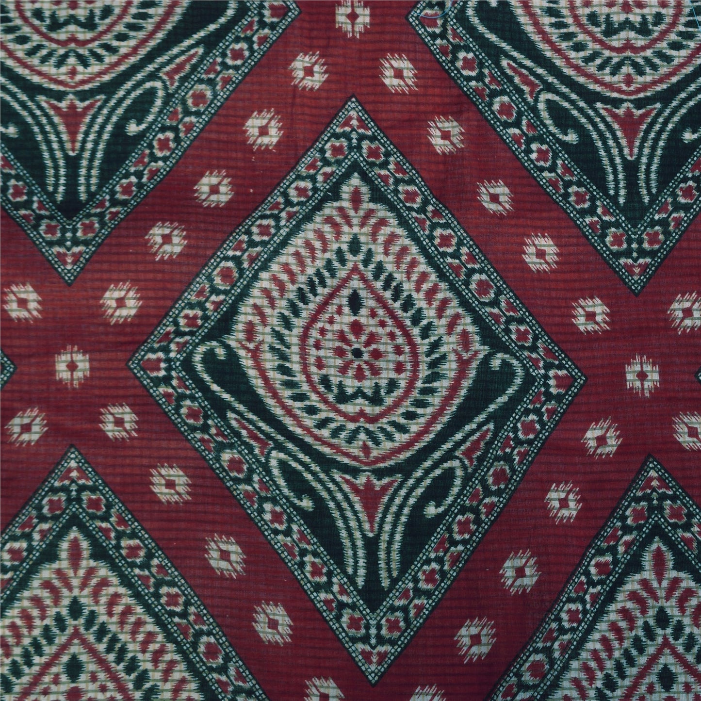 Sanskriti Vintage Sarees Ivory 100% Pure Cotton Printed Sari 5+yd Craft Sustainable Fabric