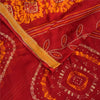 Sanskriti Vintage Sarees Red Bandhani Printed Pure Cotton Sari 5+yd Craft Sustainable Fabric