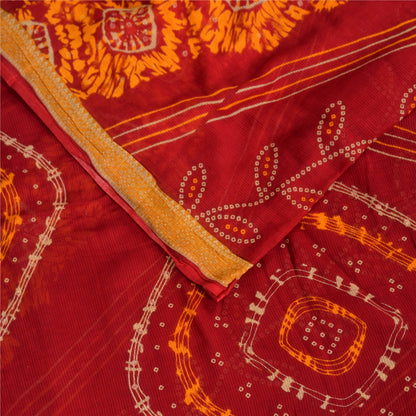 Sanskriti Vintage Sarees Red Bandhani Printed Pure Cotton Sari 5+yd Craft Sustainable Fabric