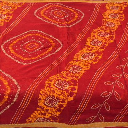 Sanskriti Vintage Sarees Red Bandhani Printed Pure Cotton Sari 5+yd Craft Sustainable Fabric