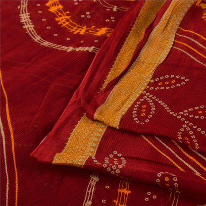 Sanskriti Vintage Sarees Red Bandhani Printed Pure Cotton Sari 5+yd Craft Sustainable Fabric