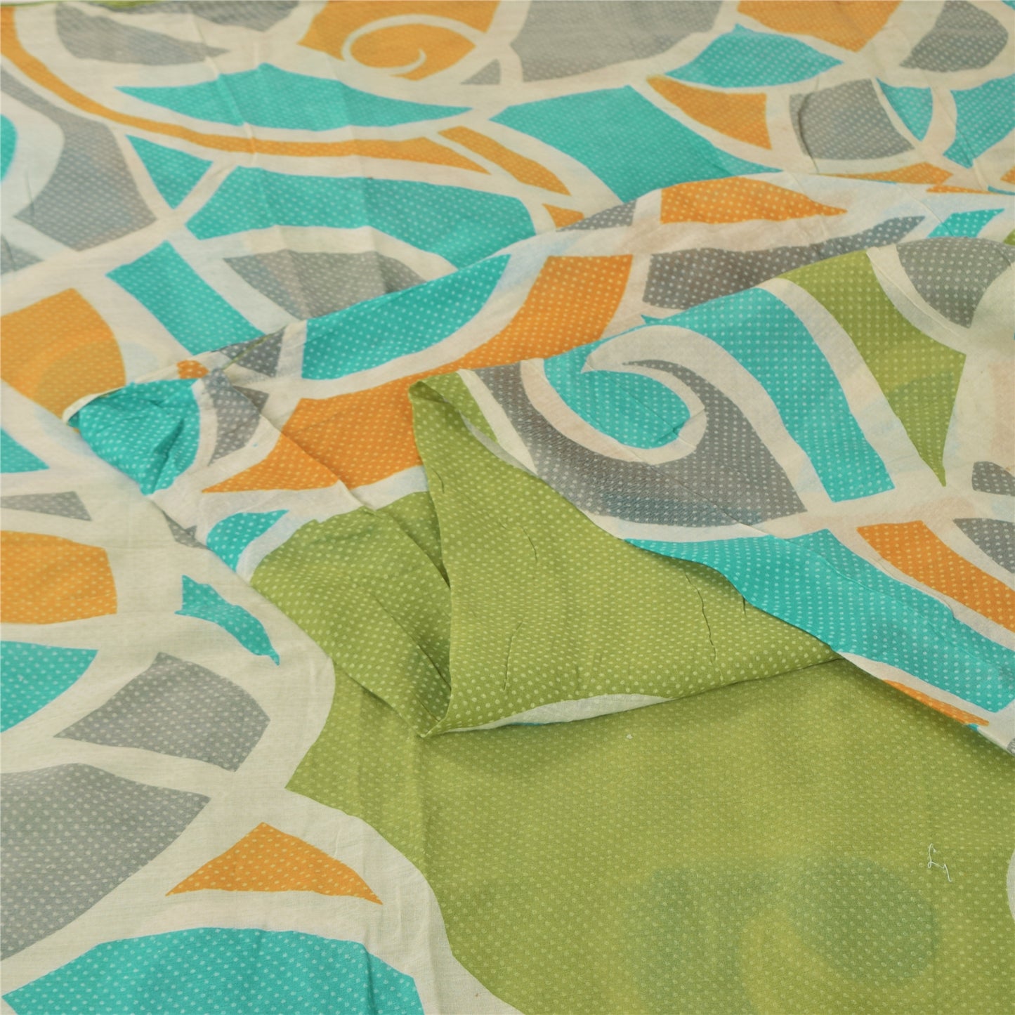 Sanskriti Vintage Sarees Indian Green Pure Cotton Printed Sari 5+yd Craft Sustainable Fabric