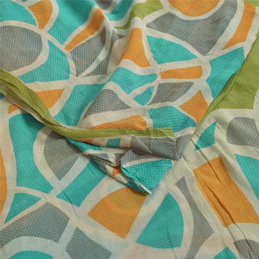 Sanskriti Vintage Sarees Indian Green Pure Cotton Printed Sari 5+yd Craft Sustainable Fabric