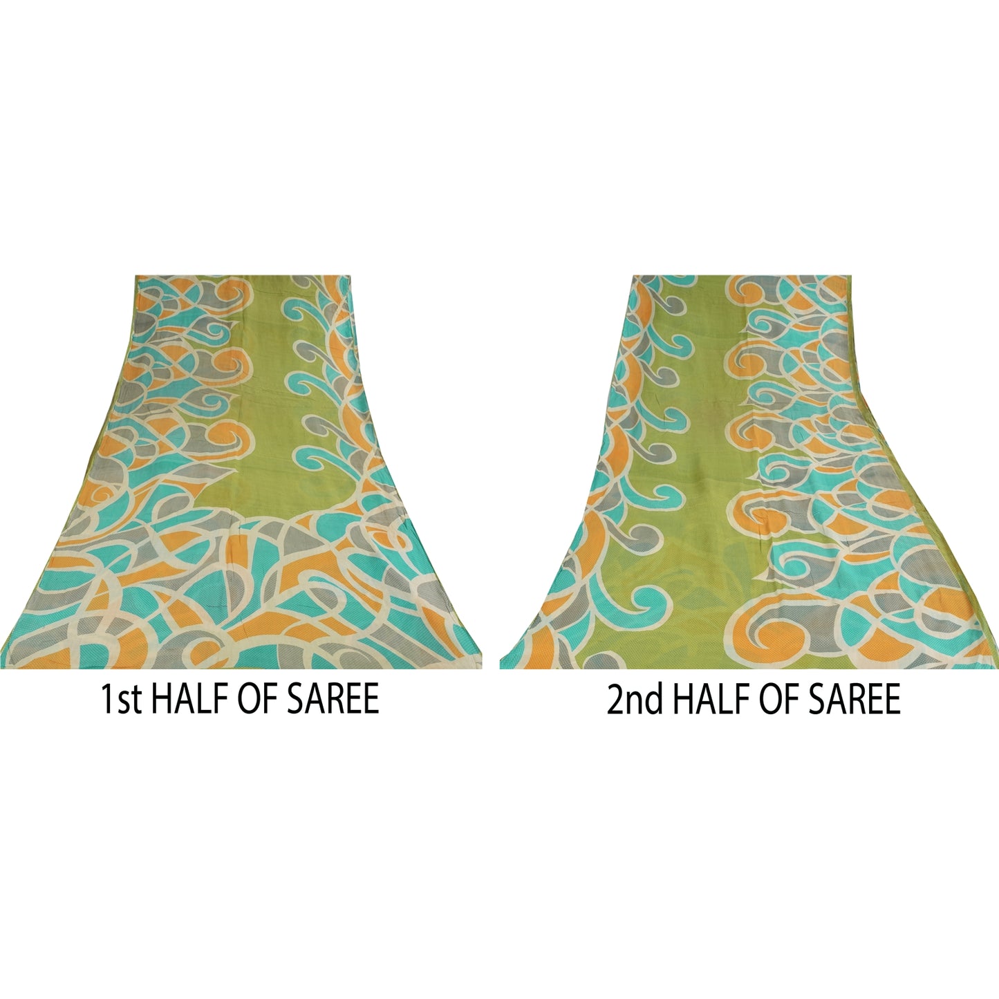 Sanskriti Vintage Sarees Indian Green Pure Cotton Printed Sari 5+yd Craft Sustainable Fabric