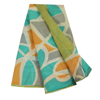 Sanskriti Vintage Sarees Indian Green Pure Cotton Printed Sari 5+yd Craft Sustainable Fabric