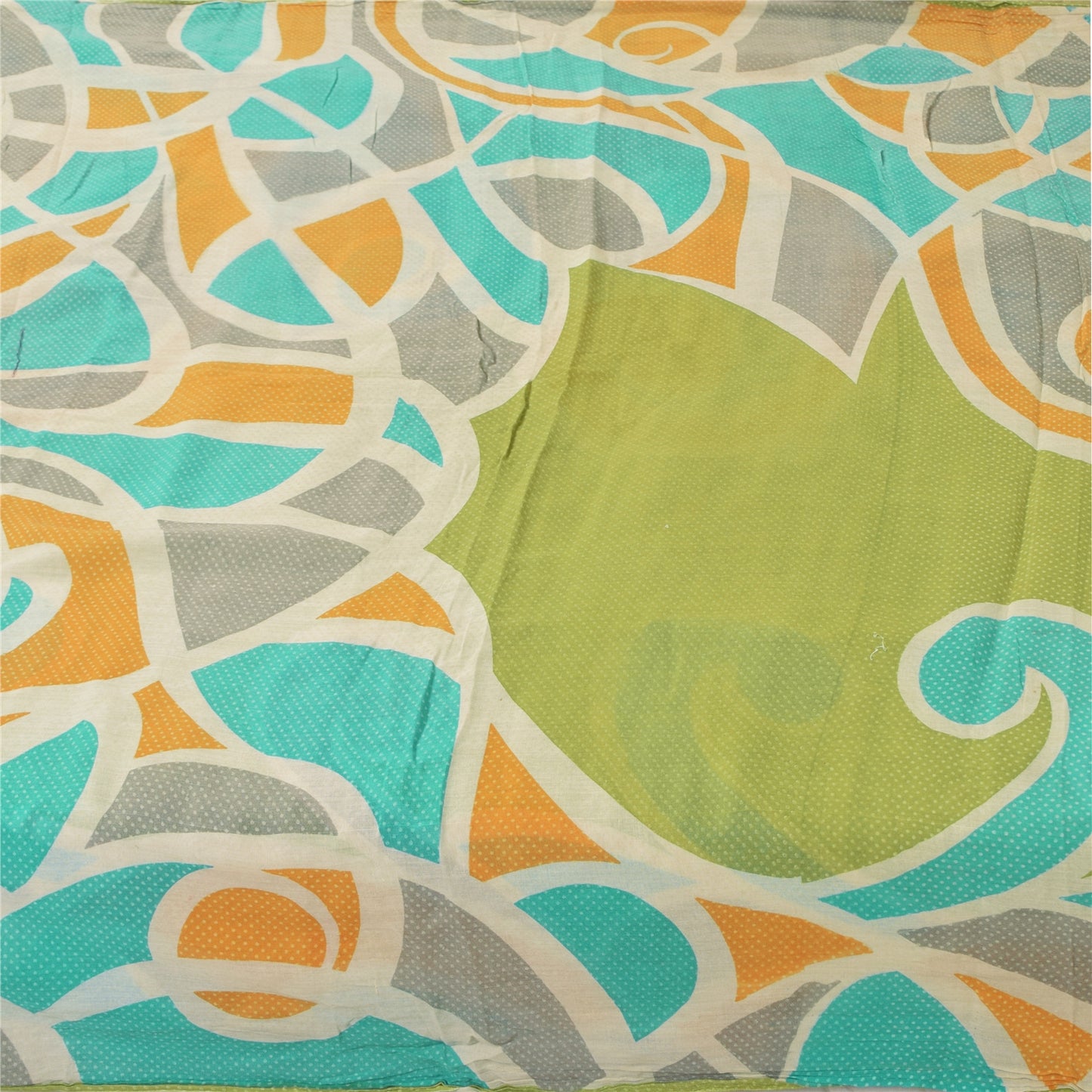 Sanskriti Vintage Sarees Indian Green Pure Cotton Printed Sari 5+yd Craft Sustainable Fabric