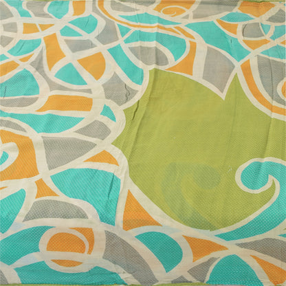 Sanskriti Vintage Sarees Indian Green Pure Cotton Printed Sari 5+yd Craft Sustainable Fabric