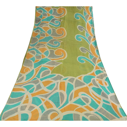 Sanskriti Vintage Sarees Indian Green Pure Cotton Printed Sari 5+yd Craft Sustainable Fabric