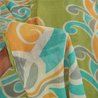 Sanskriti Vintage Sarees Indian Green Pure Cotton Printed Sari 5+yd Craft Sustainable Fabric