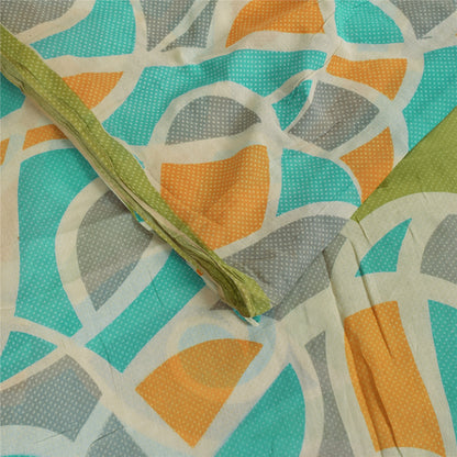 Sanskriti Vintage Sarees Indian Green Pure Cotton Printed Sari 5+yd Craft Sustainable Fabric