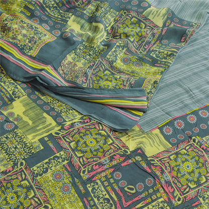 Санскритские винтажные сари индийское серое чистое хлопковое сари с принтом 5+ ярдов ткань для рукоделия из экологически чистой ткани