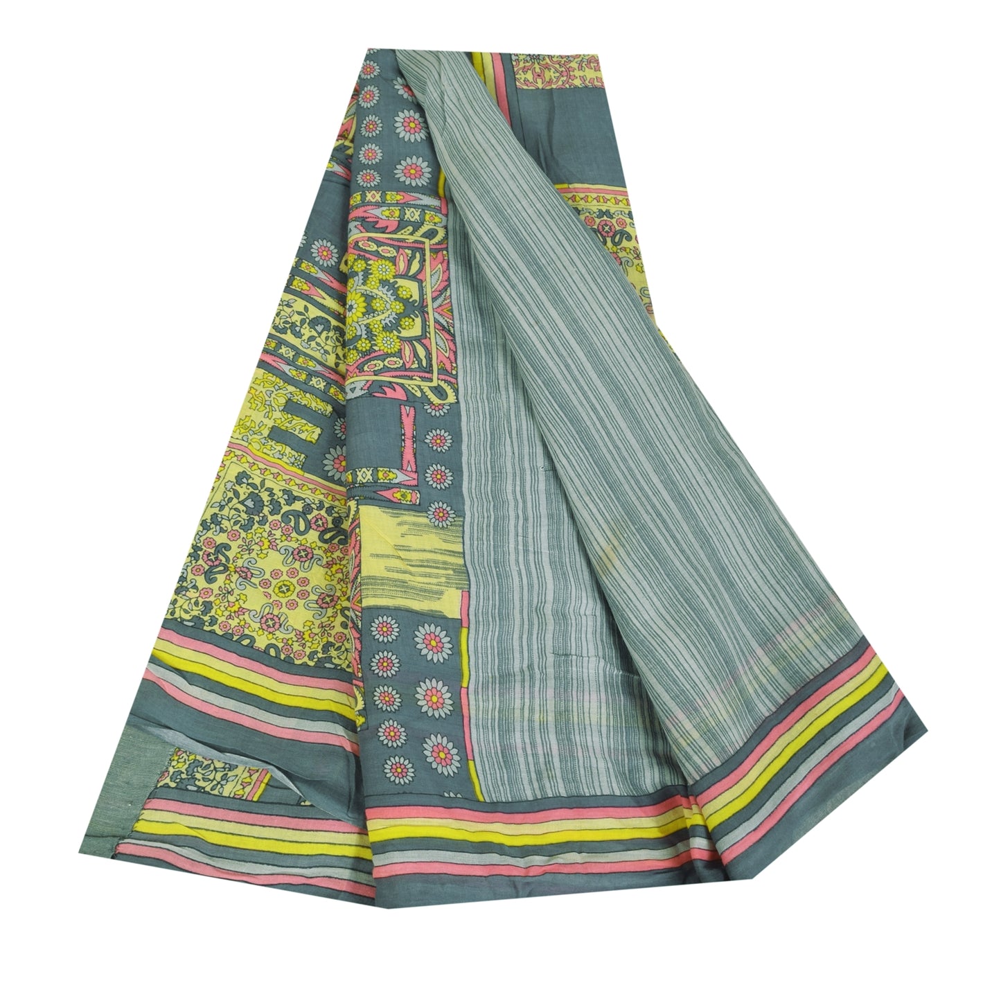 Санскритские винтажные сари индийское серое чистое хлопковое сари с принтом 5+ ярдов ткань для рукоделия из экологически чистой ткани