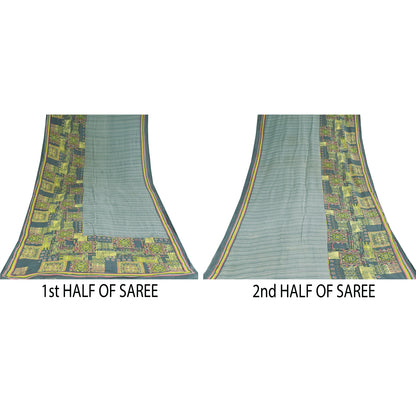 Санскритские винтажные сари индийское серое чистое хлопковое сари с принтом 5+ ярдов ткань для рукоделия из экологически чистой ткани