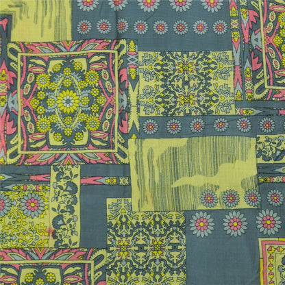 Санскритские винтажные сари индийское серое чистое хлопковое сари с принтом 5+ ярдов ткань для рукоделия из экологически чистой ткани