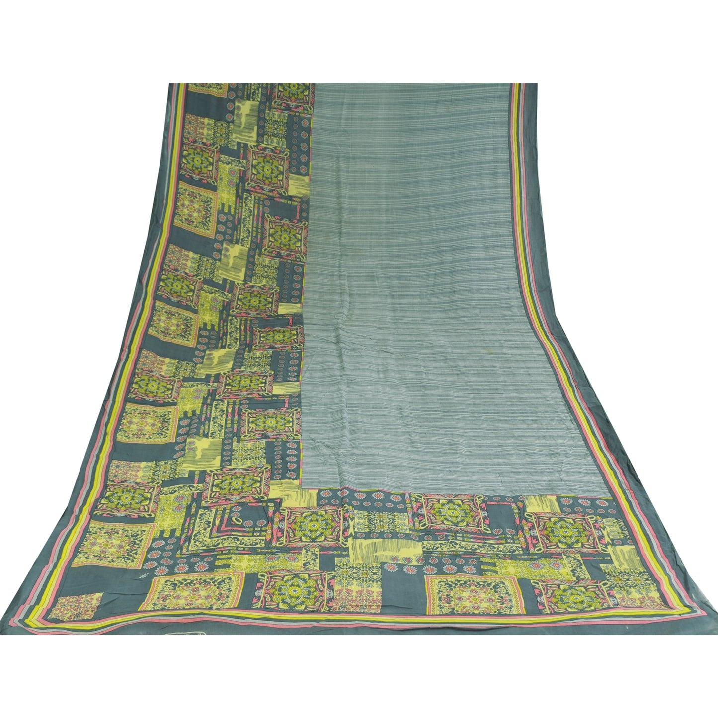 Санскритские винтажные сари индийское серое чистое хлопковое сари с принтом 5+ ярдов ткань для рукоделия из экологически чистой ткани