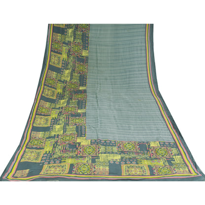 Санскритские винтажные сари индийское серое чистое хлопковое сари с принтом 5+ ярдов ткань для рукоделия из экологически чистой ткани