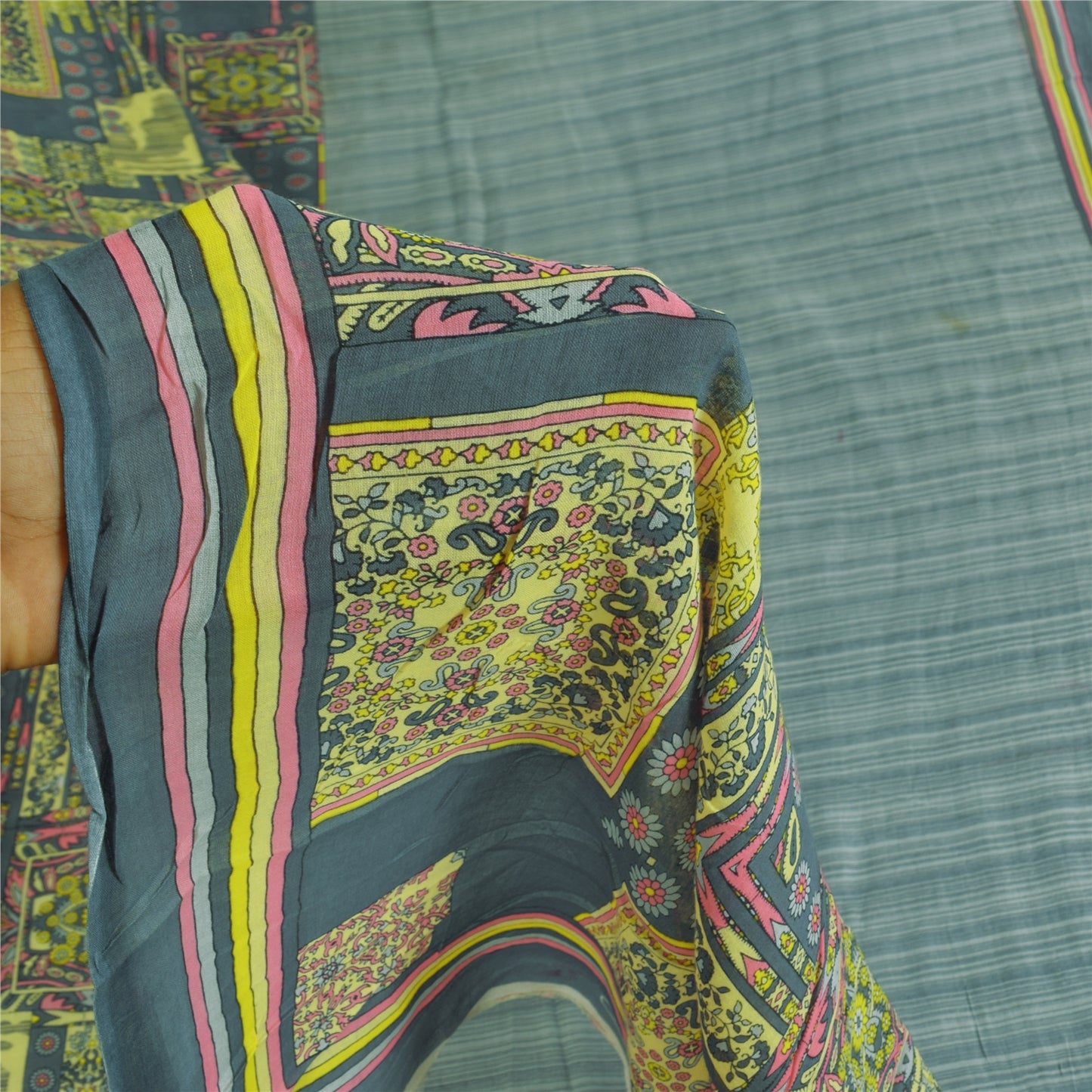 Санскритские винтажные сари индийское серое чистое хлопковое сари с принтом 5+ ярдов ткань для рукоделия из экологически чистой ткани