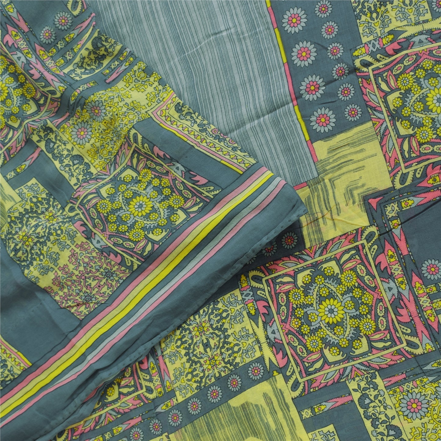 Санскритские винтажные сари индийское серое чистое хлопковое сари с принтом 5+ ярдов ткань для рукоделия из экологически чистой ткани