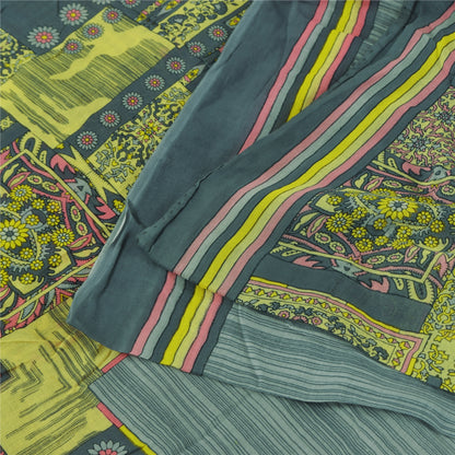 Санскритские винтажные сари индийское серое чистое хлопковое сари с принтом 5+ ярдов ткань для рукоделия из экологически чистой ткани