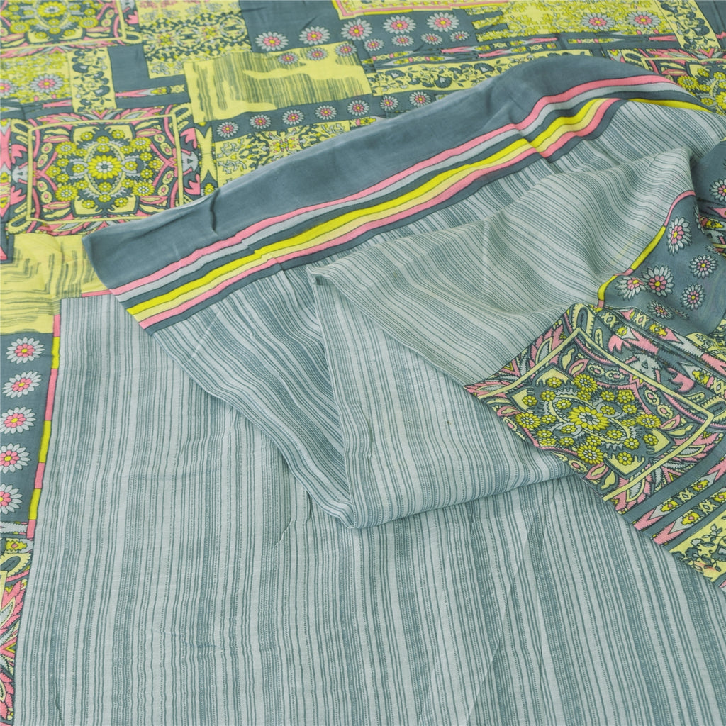 Санскритские винтажные сари индийское серое чистое хлопковое сари с принтом 5+ ярдов ткань для рукоделия из экологически чистой ткани