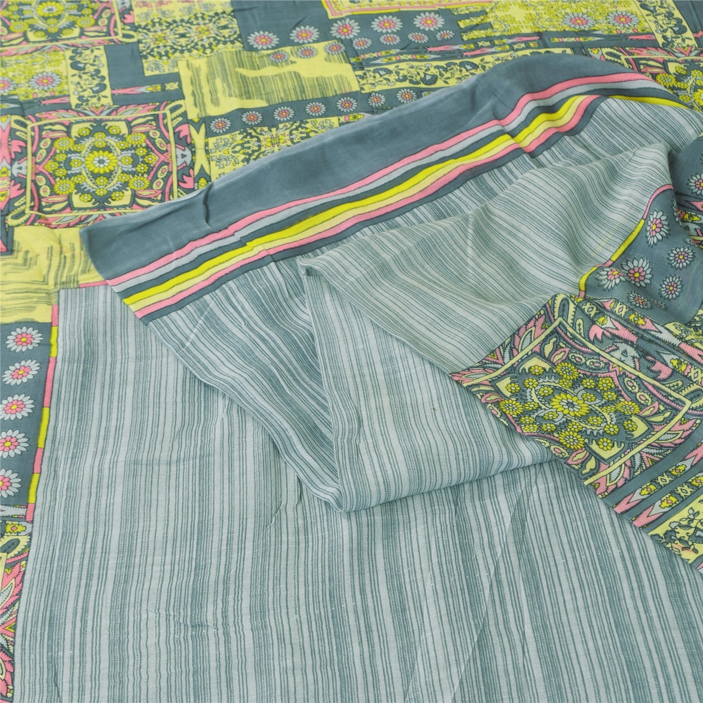 Санскритские винтажные сари индийское серое чистое хлопковое сари с принтом 5+ ярдов ткань для рукоделия из экологически чистой ткани