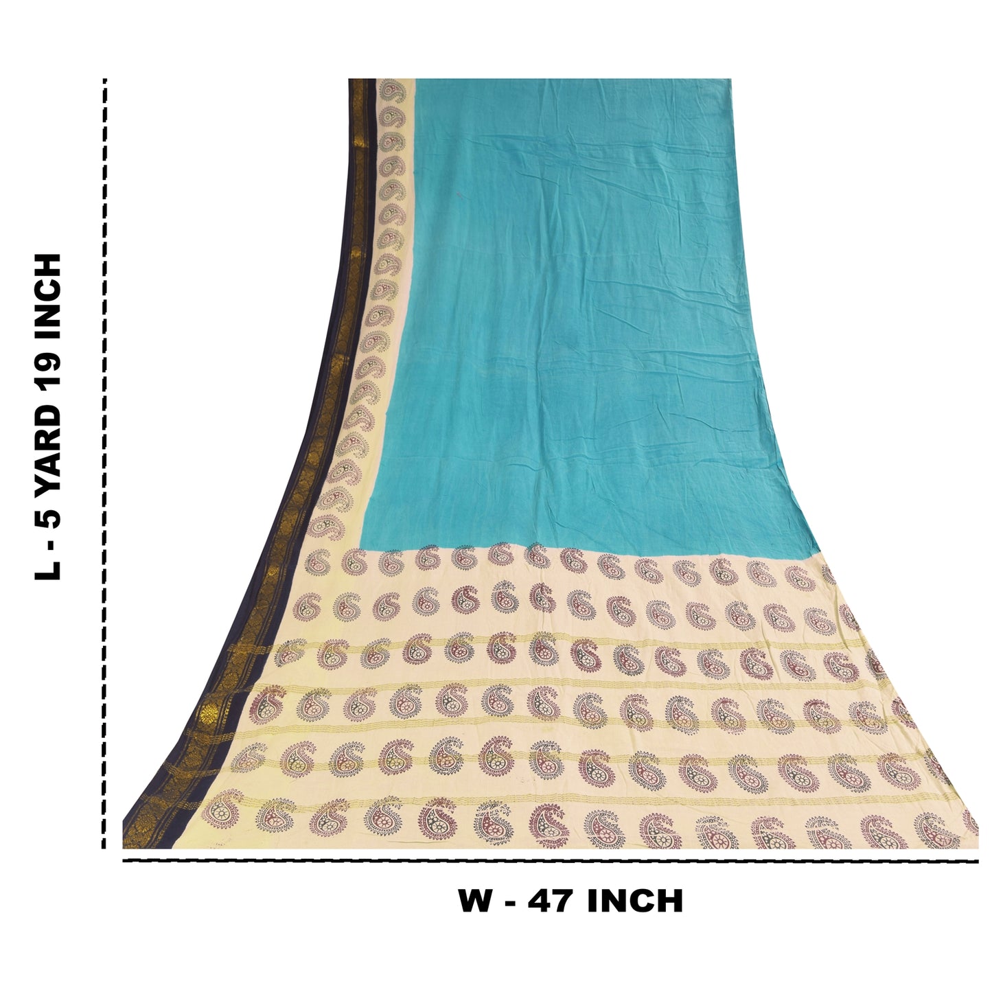 Sanskriti Vintage Sarees Blue Pure Cotton Hand Block Printed Sari 5+yd Sustainable Fabric