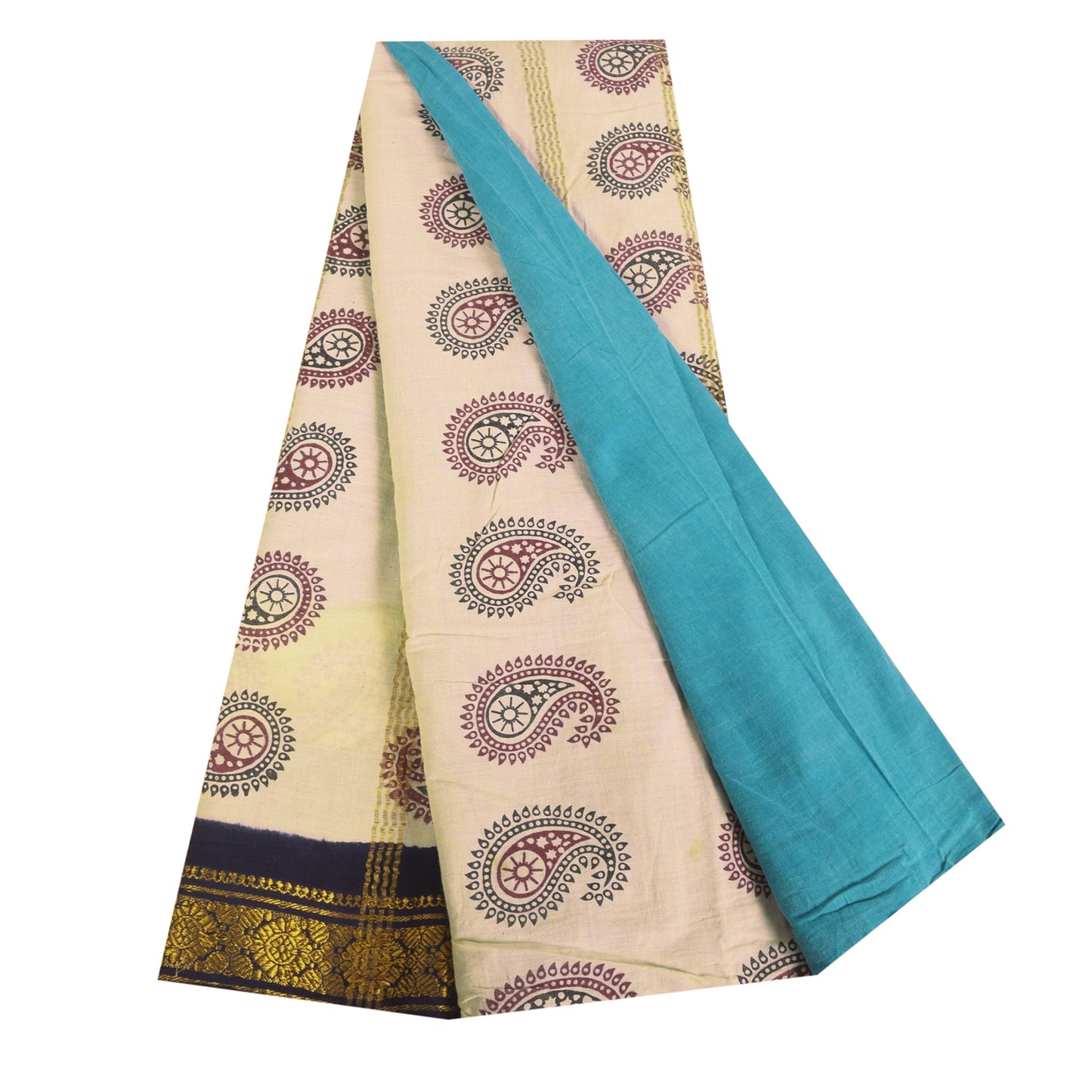 Sanskriti Vintage Sarees Blue Pure Cotton Hand Block Printed Sari 5+yd Sustainable Fabric