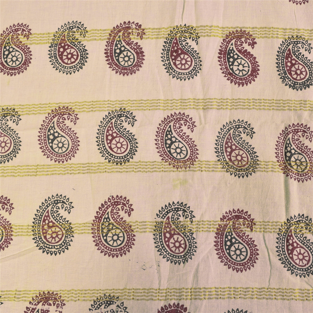 Sanskriti Vintage Sarees Blue Pure Cotton Hand Block Printed Sari 5+yd Sustainable Fabric